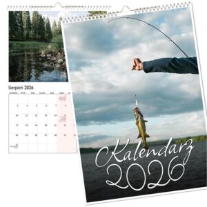 KALENDARZ ŚCIENNY 2026 WIELOPLANSZOWY DUŻY NOTES WĘDKOWANIE RYBY WĘDKARZ A4
