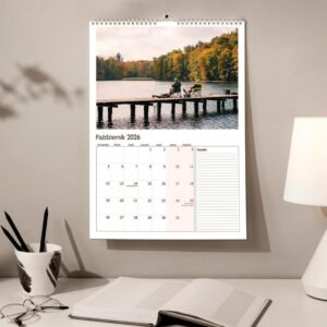 KALENDARZ ŚCIENNY 2026 WIELOPLANSZOWY DUŻY NOTES WĘDKOWANIE RYBY WĘDKARZ A4