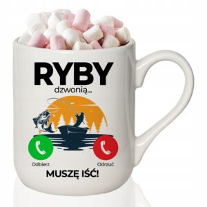 Kubek Biały 330 ml „Ryby Dzwonią – Muszę Iść” | Zabawny Prezent dla Wędkarza